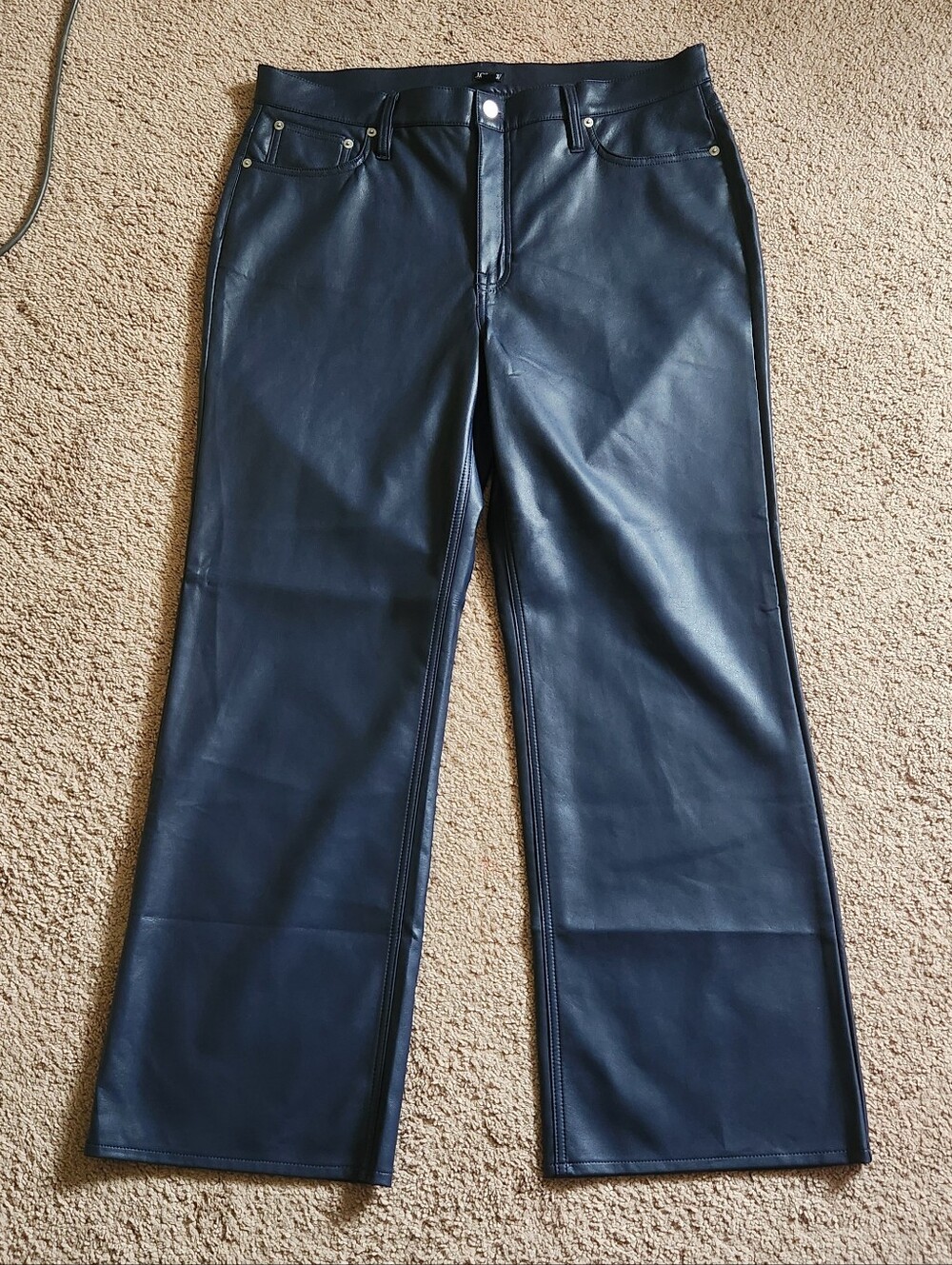 J.CREW Womens Pants Blue Faux Leather Cropped Slim Wide Leg High Rise 32 Tall